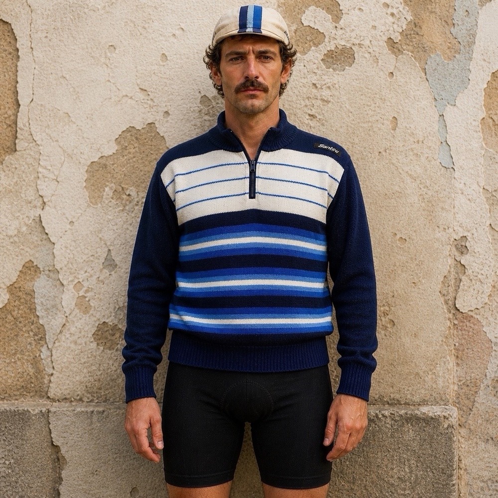 Vintage Santini Cycling Sweater 1/4 Zip Wool‎ Striped Italy Mens M 80s 90s